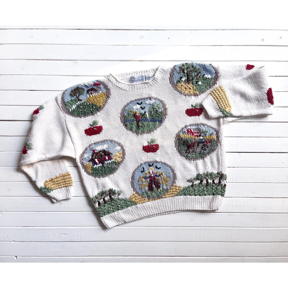 vtg Northern Isles‎ Americana apple farm embroidered hand knit sweater
